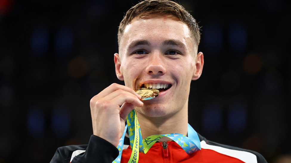 Ioan Croft with his welterweight boxing gold