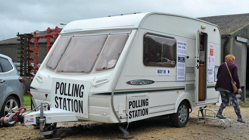 A caravan being used as a polling station