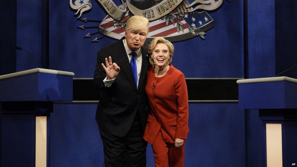 Alec Baldwin and Kate McKinnon as Donald Trump and Hilary Clinton