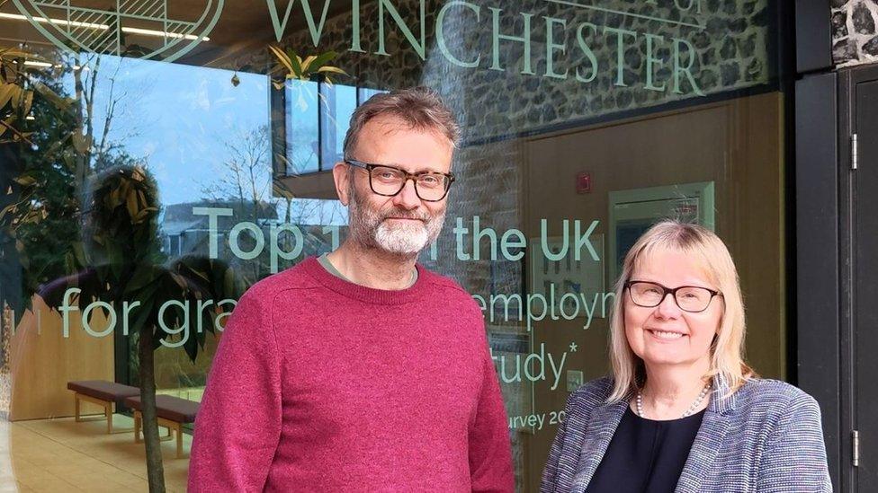 Hugh Dennis standing with Vice-Chancellor Professor Sarah Greer