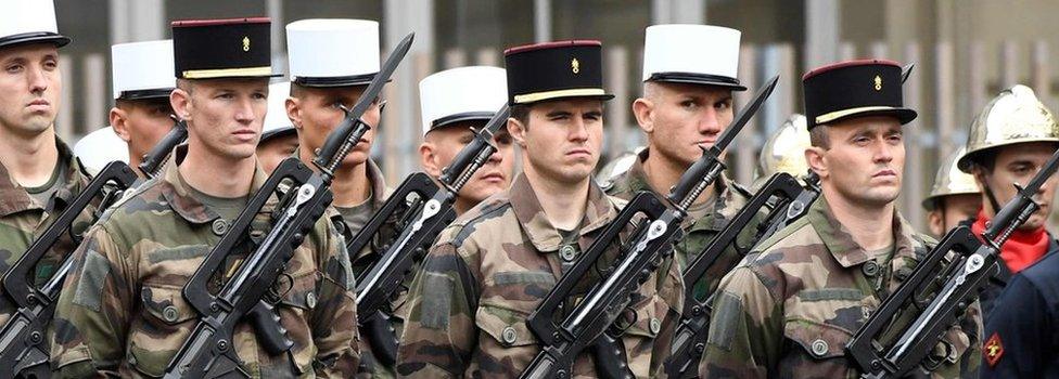 French soldiers at ceremony, 25 Apr 17