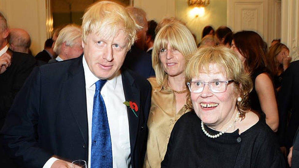 Charlotte Johnson Wahl with son Boris Johnson and daughter Rachel Johnson