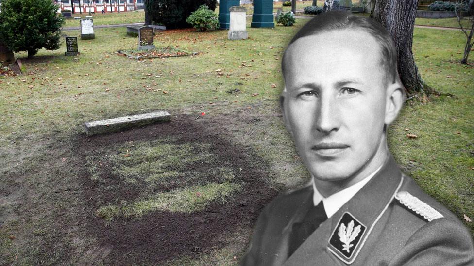 Berlin grave with head of Reinhard Heydrich inset