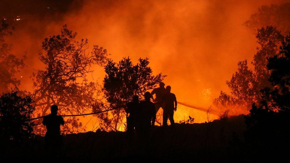 Firemen during the forest fire in southern Portugal in August 2018