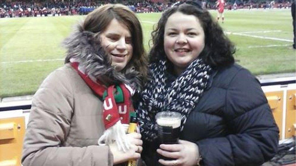 Ffion and her friend at a Wales game