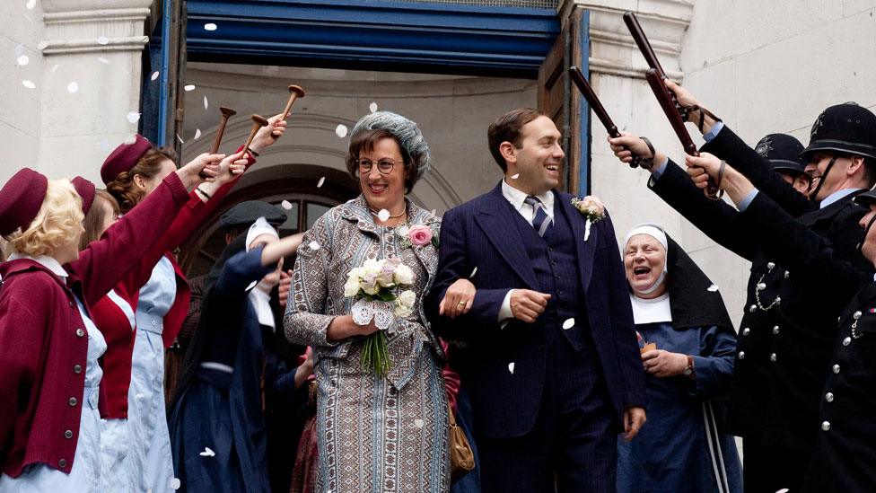 Miranda Hart with Ben Caplan in Call the Midwife