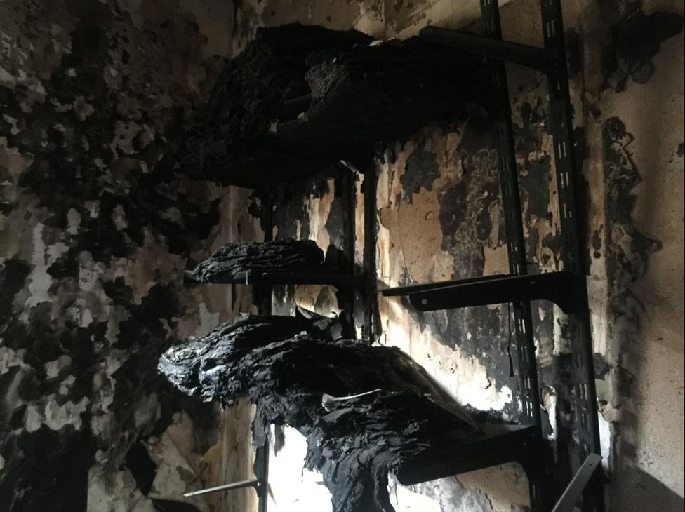 Charred goods in Sadiq Maroof's shop