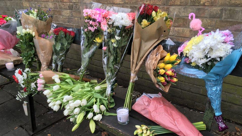 Flowers on a bench