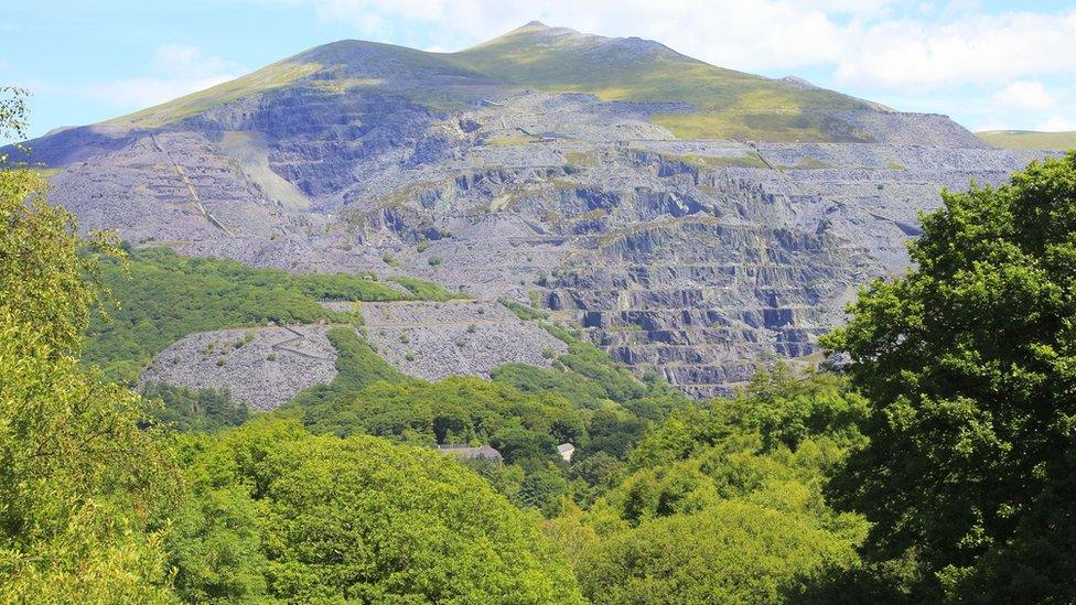 Photo of the slate quarry terraces at Llanberis