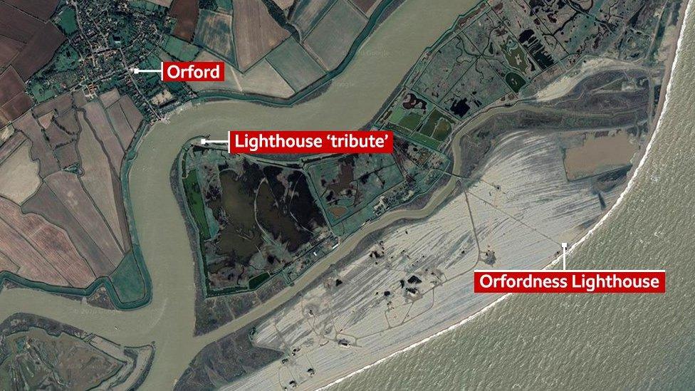 Map showing where a tribute to the lighthouse will be built closer to the village of Orford