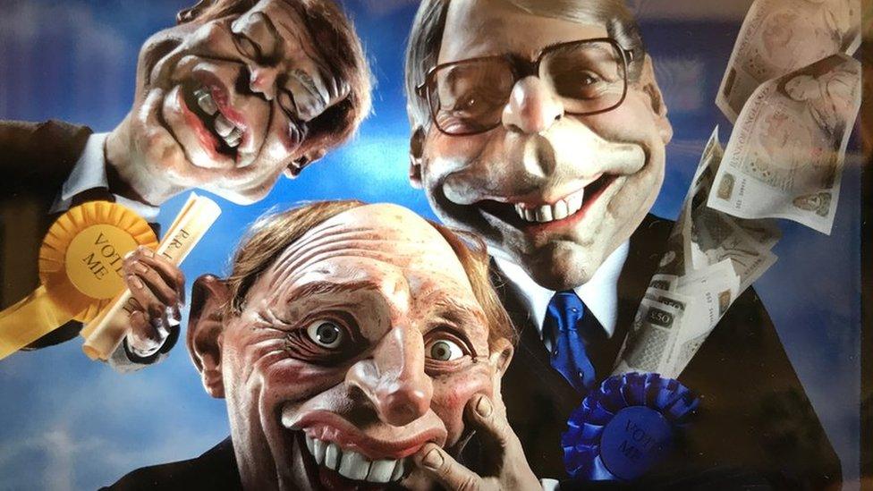 Spitting Image puppets of (left-to-right) Paddy Ashdown, Neil Kinnock and John Major