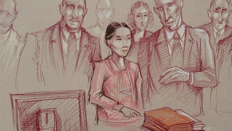 Yujing Zhang, 33, flanked by two U.S. marshals, stands to leave after she was found guilty of lying to a federal officer and trespassing at U.S.President Donald Trump"s Mar-a-Lago resort, in a sketch made at U.S. District Court in Fort Lauderdale, Florida,