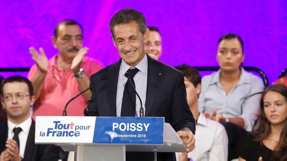 Former French president and candidate Nicolas Sarkozy at a rally at Poissy west of Paris (6 Sept)