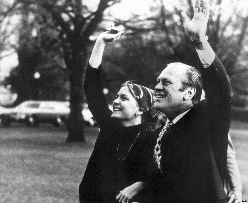 Susan Ford with her father, US President Gerald Ford, in Washington in 1974