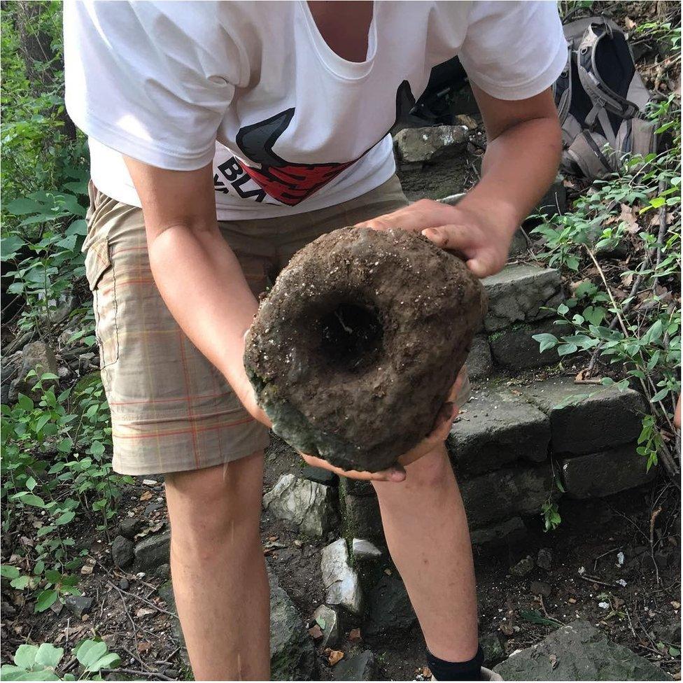 Rock bomb, made 1570s found in rubble of a watchtower