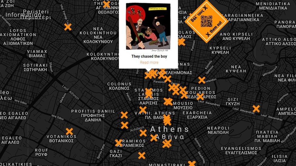 Map of race attacks in Athens