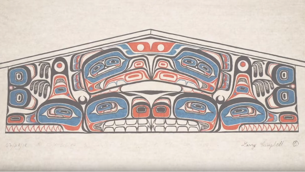 Artwork on Heiltsuk Nation communal longhouse, Canada