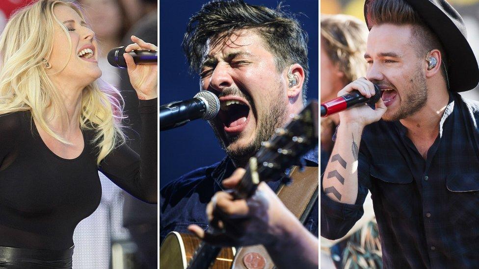 Ellie Goulding, Marcus Mumford and One Direction's Liam Payne