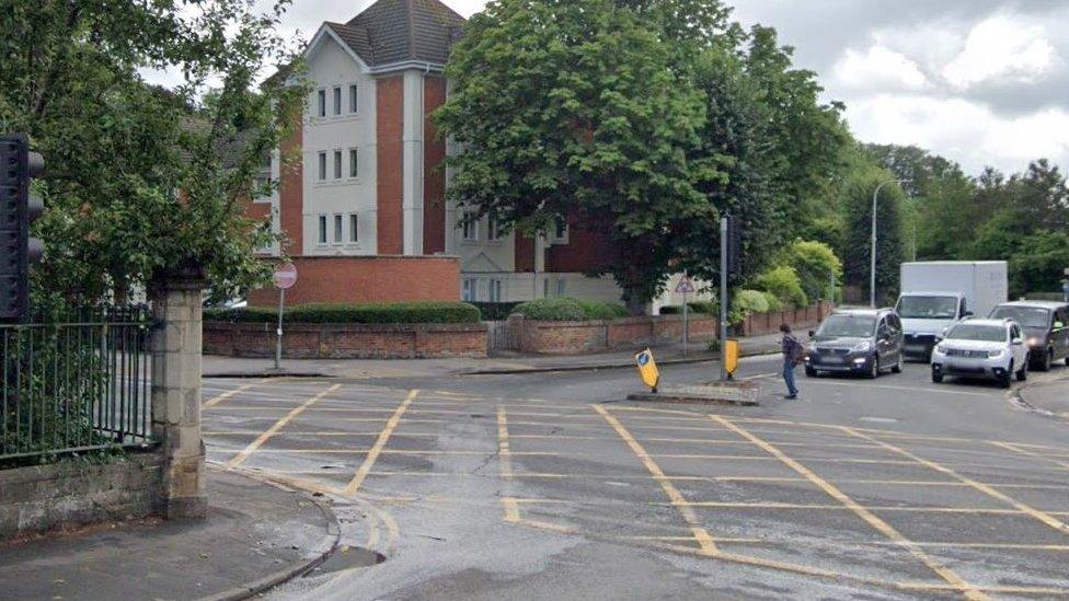 The yellow box junction at London Road, Eldon Road and Craven Road in Reading