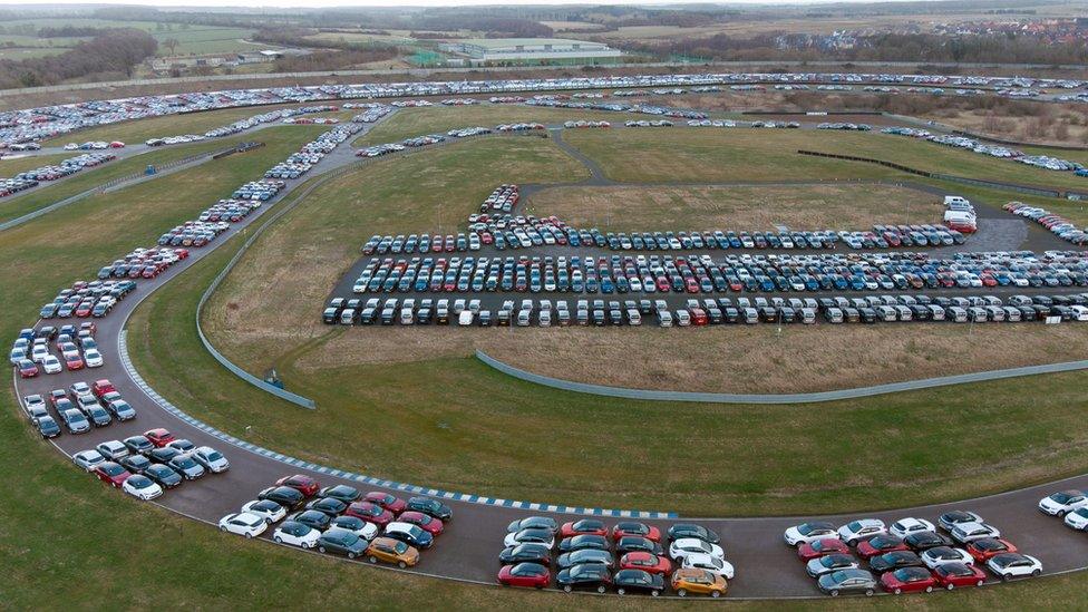 Cars stored at the Rockingham Motor Speedway circuit