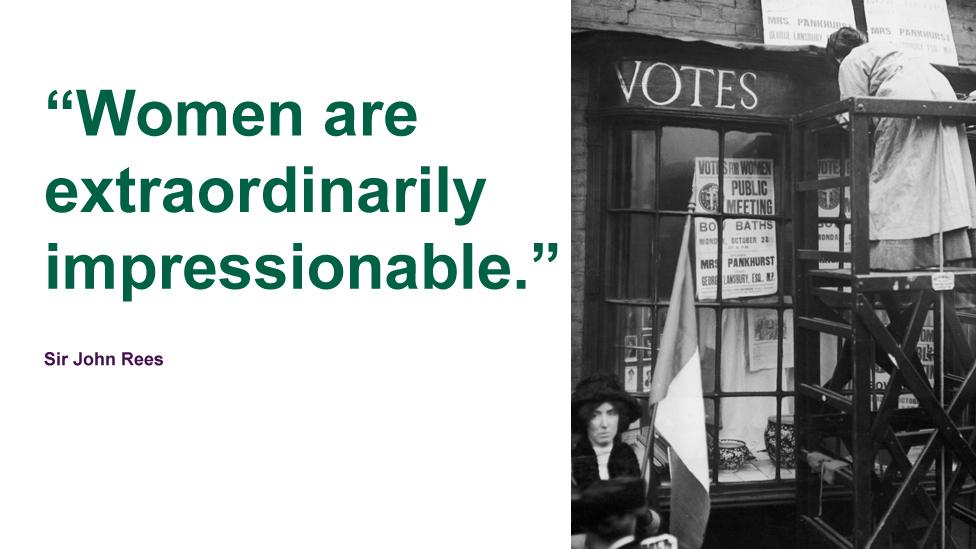 English suffragette Estelle Sylvia Pankhurst (1882 - 1960) stands on a platform to paint the front of the Women's Social Defence League premises in Bow Road, East London, 11 October 1912.