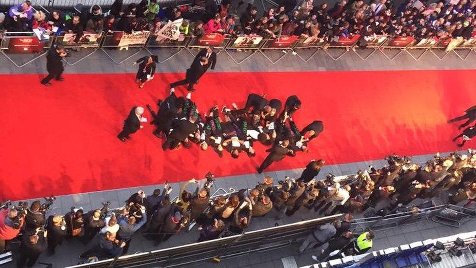 Protesters on the red carpet