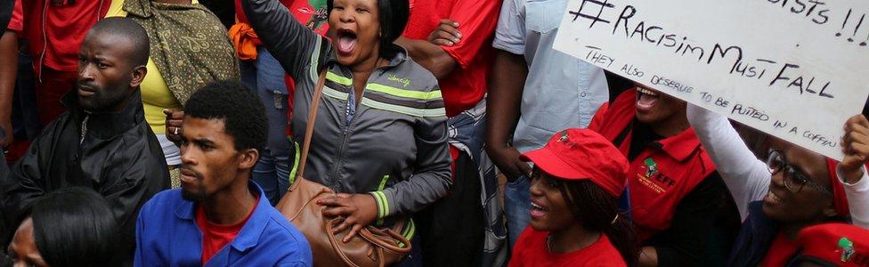 Crowds outside court in Middelburg, South Africa