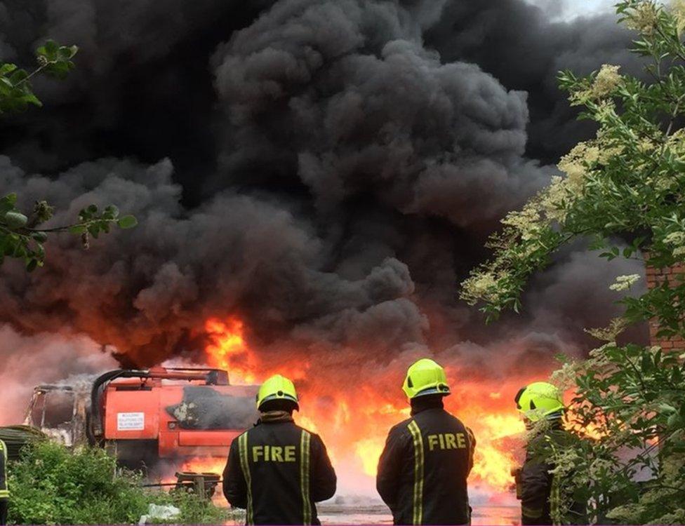 Firefighters at the scene of the fire