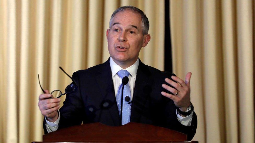 Environmental Protection Agency Administrator Scott Pruitt address employees at the agency's headquarters in Washington.