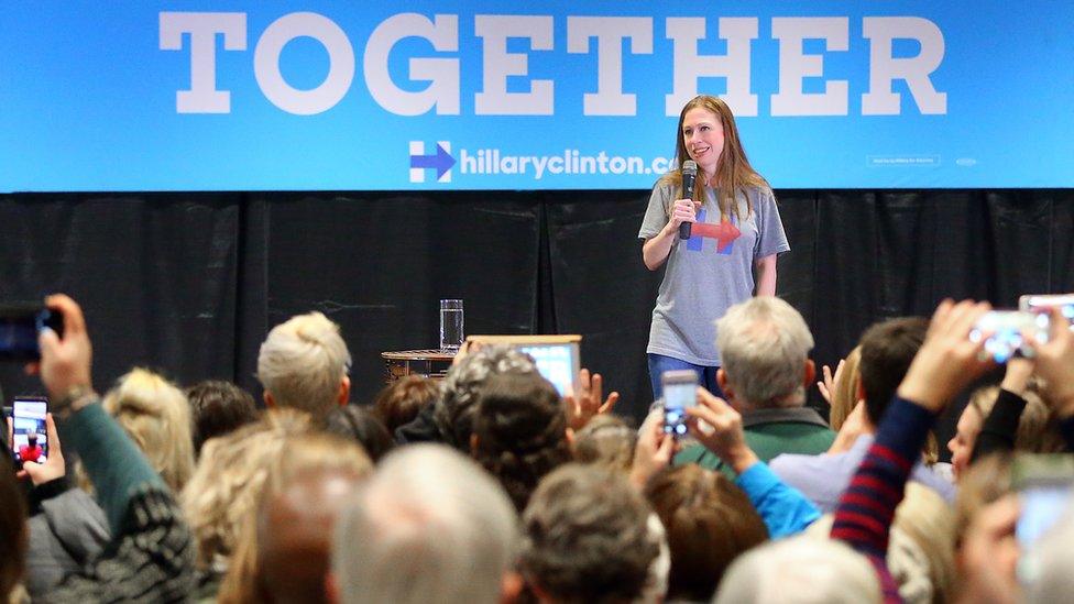 Chelsea Clinton speaks to supporters as she campaigned for her mother, presidential candidate Hillary Clinton, at the Cleary Alumni and Friends Center at the University of Wisconsin-La Crosse Tuesday, Oct. 25, 2016 in La Crosse, Wis