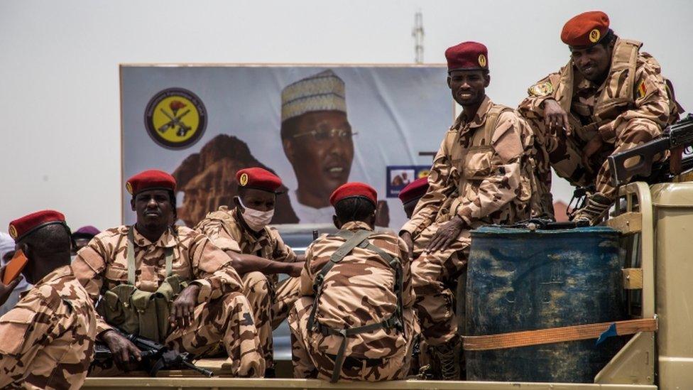 Soldiers attend the state funeral of late Chadian President Idriss Déby