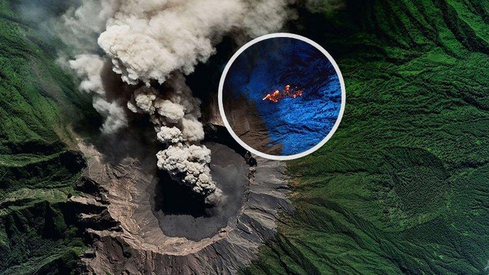 Volcano with nearby wildfire highlighted