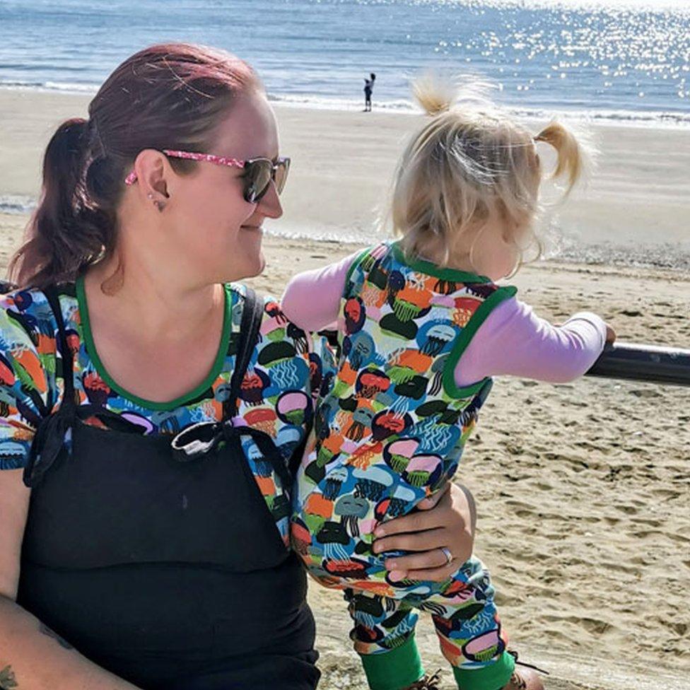 Katie Webb and her daughter wear matching clothes