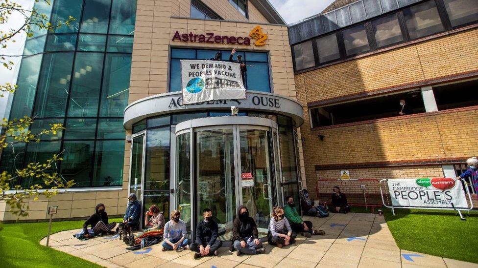 Protesters at AstraZeneca HQ in Cambridge