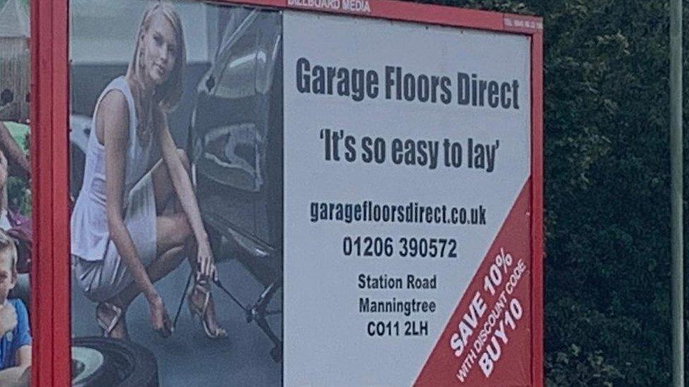 A billboard campaign from Garage Floors Direct reading "it's so easy to lay"