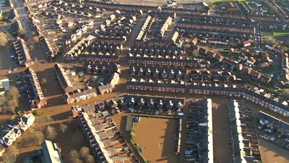 Aerial shot of flooding