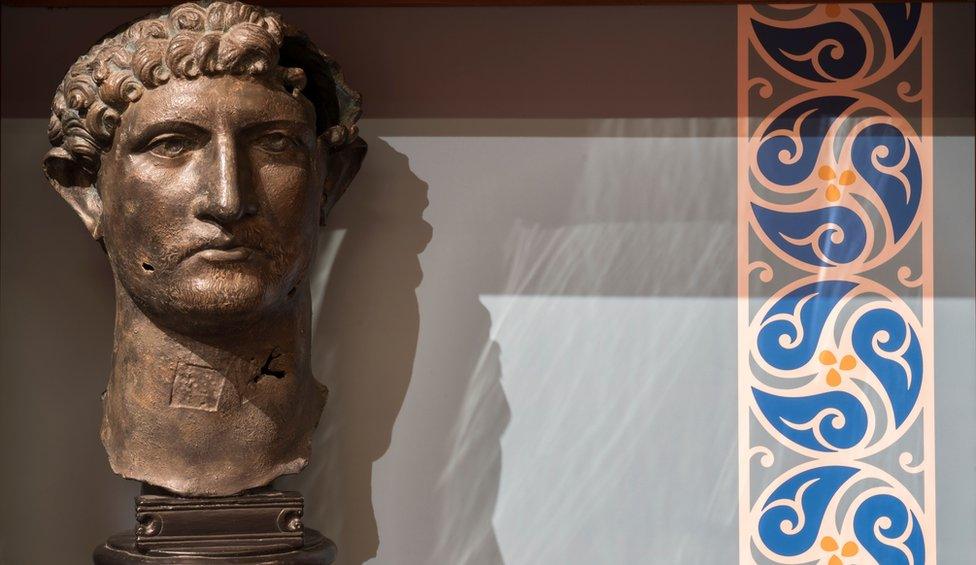 A replica bust of Emperor Hadrian goes on display at Northumberland’s Chesters Roman Fort