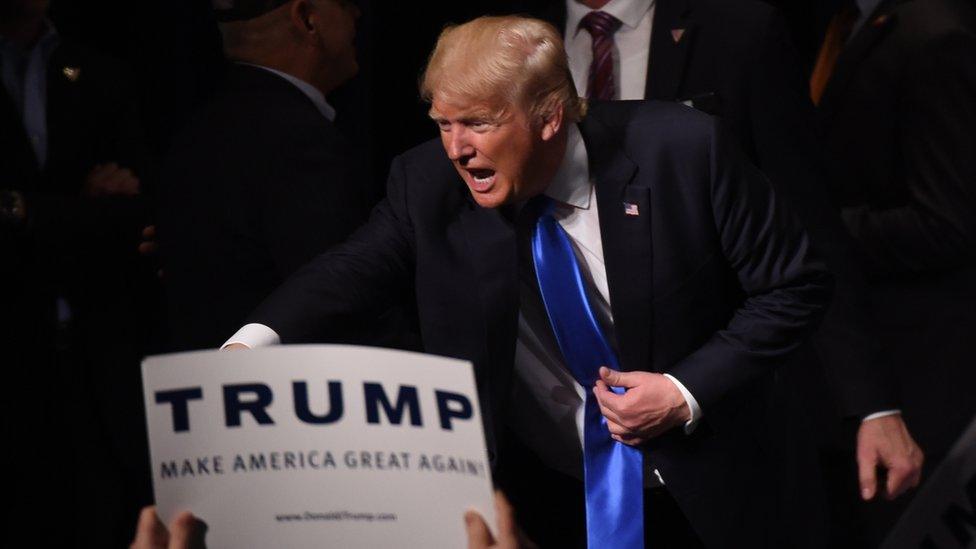 Donald Trump greets supporters at a rally in Connecticut.