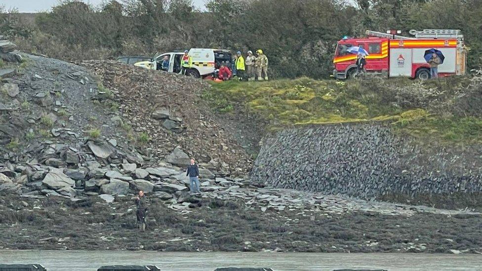 Fire engine on the shore