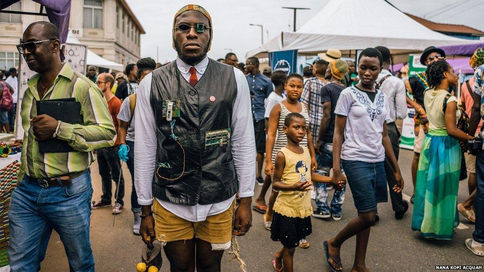 Steloo, one of Ghana's biggest DJs, gets into the festival's "Africa Electronics" theme before playing his set