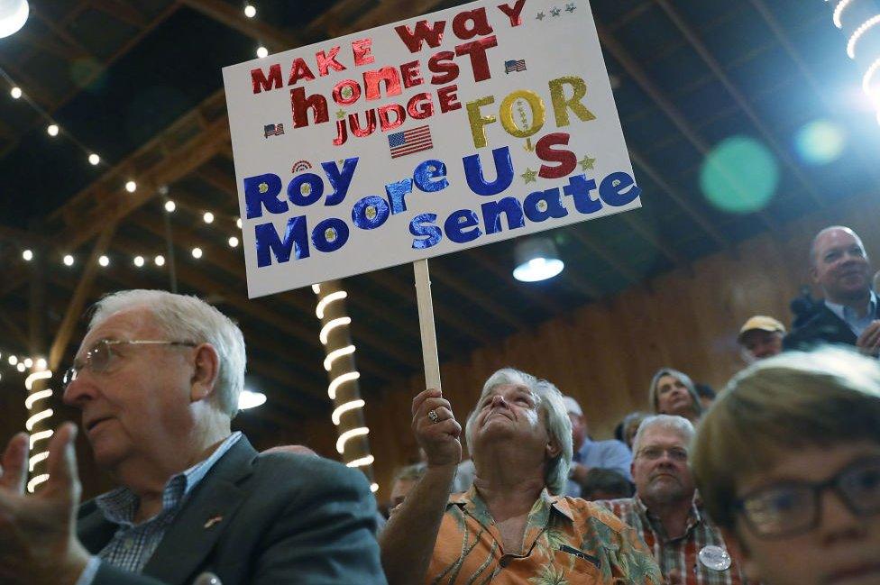 Moore supporters packed a barn to hear him speak earlier this month