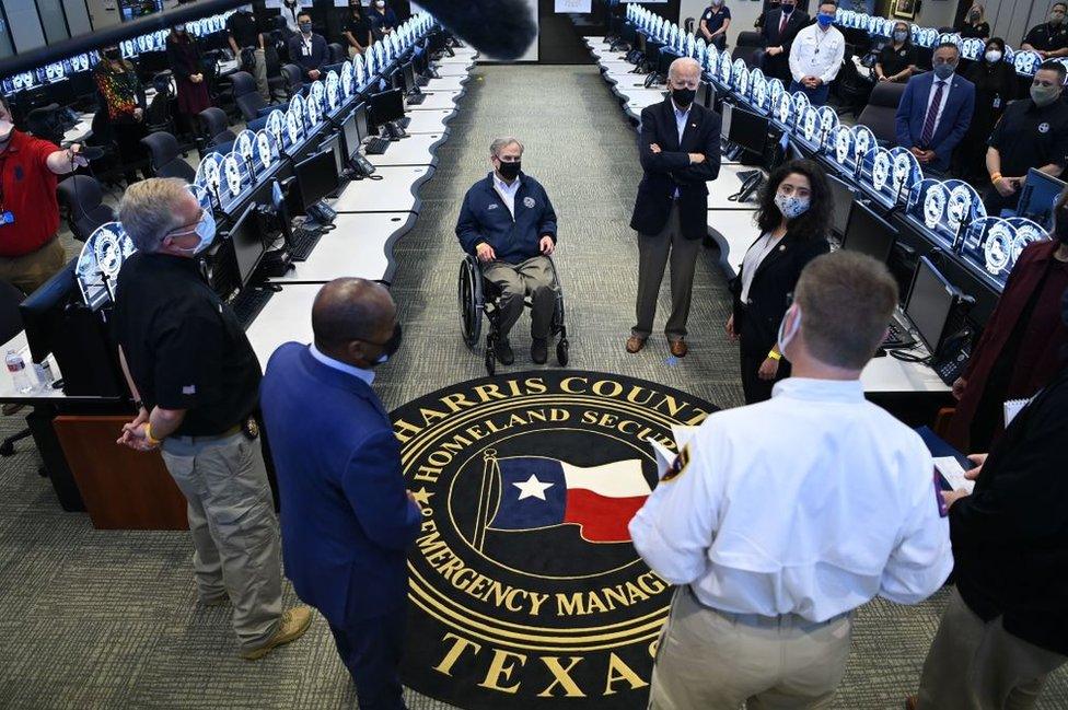 The president speaks to emergency workers in Houston