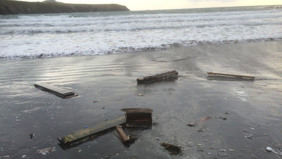 Wreckage from the boat on the beach