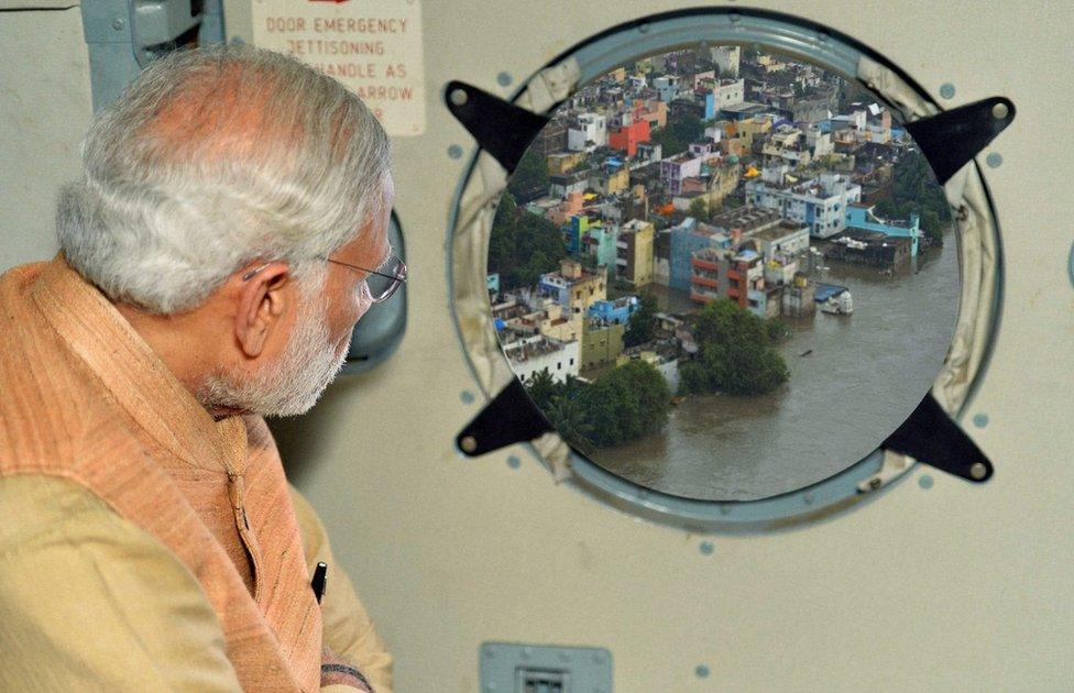 Edited image of Modi surveying Chennai floods (3 Dec 2015)