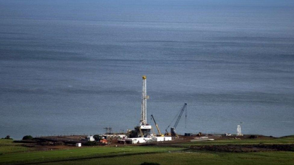 An oil exploration tower is pictured in Tonya on the shore of Lake Albert, Uganda. File photo