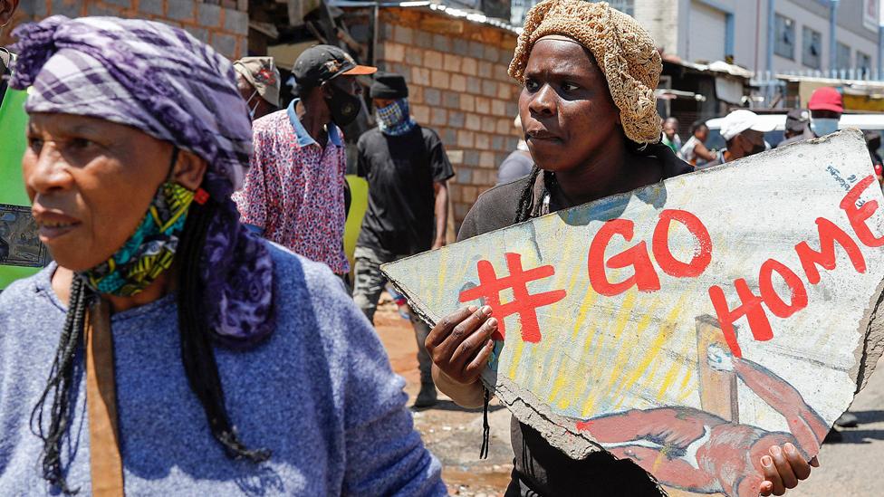 Anti-foreigner demonstrators in Alexandra township in Johannesburg, South Africa - February 2022