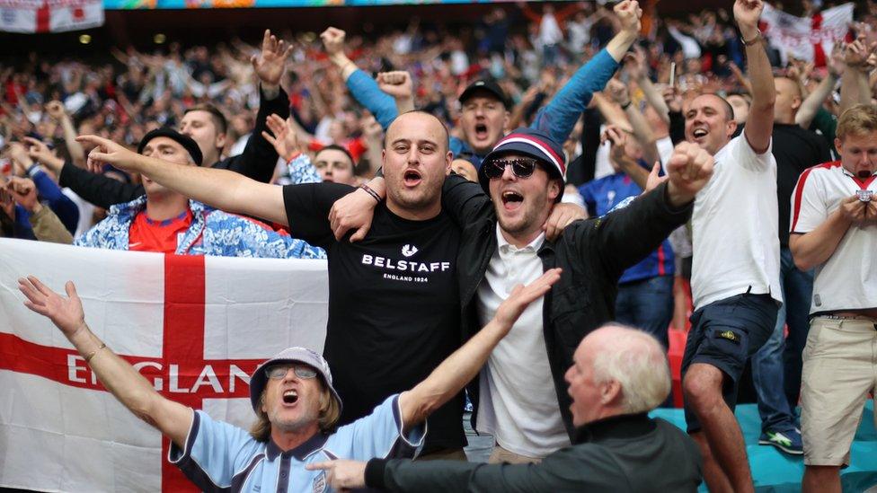 England fans inside Wembley stadium celebrated their team's victory over Germany