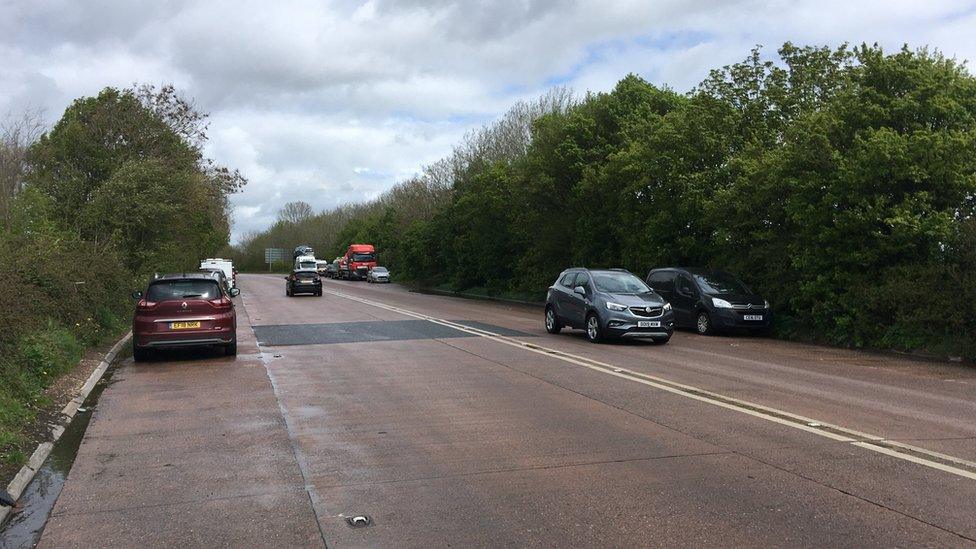 Concrete Carriageway road from the M5 in Somerset