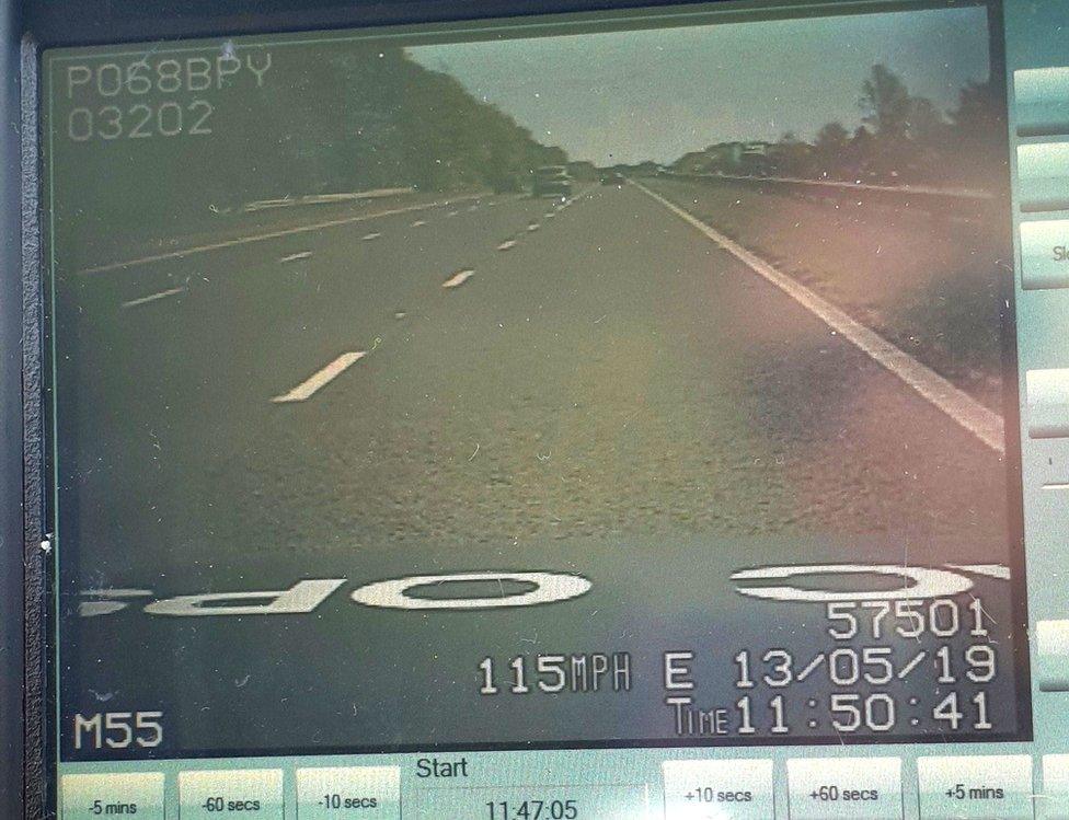 Police screen showing motorist driving at 115mph