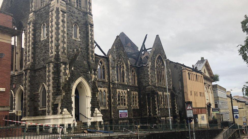 The fire-damaged Bethel Community Church in Newport